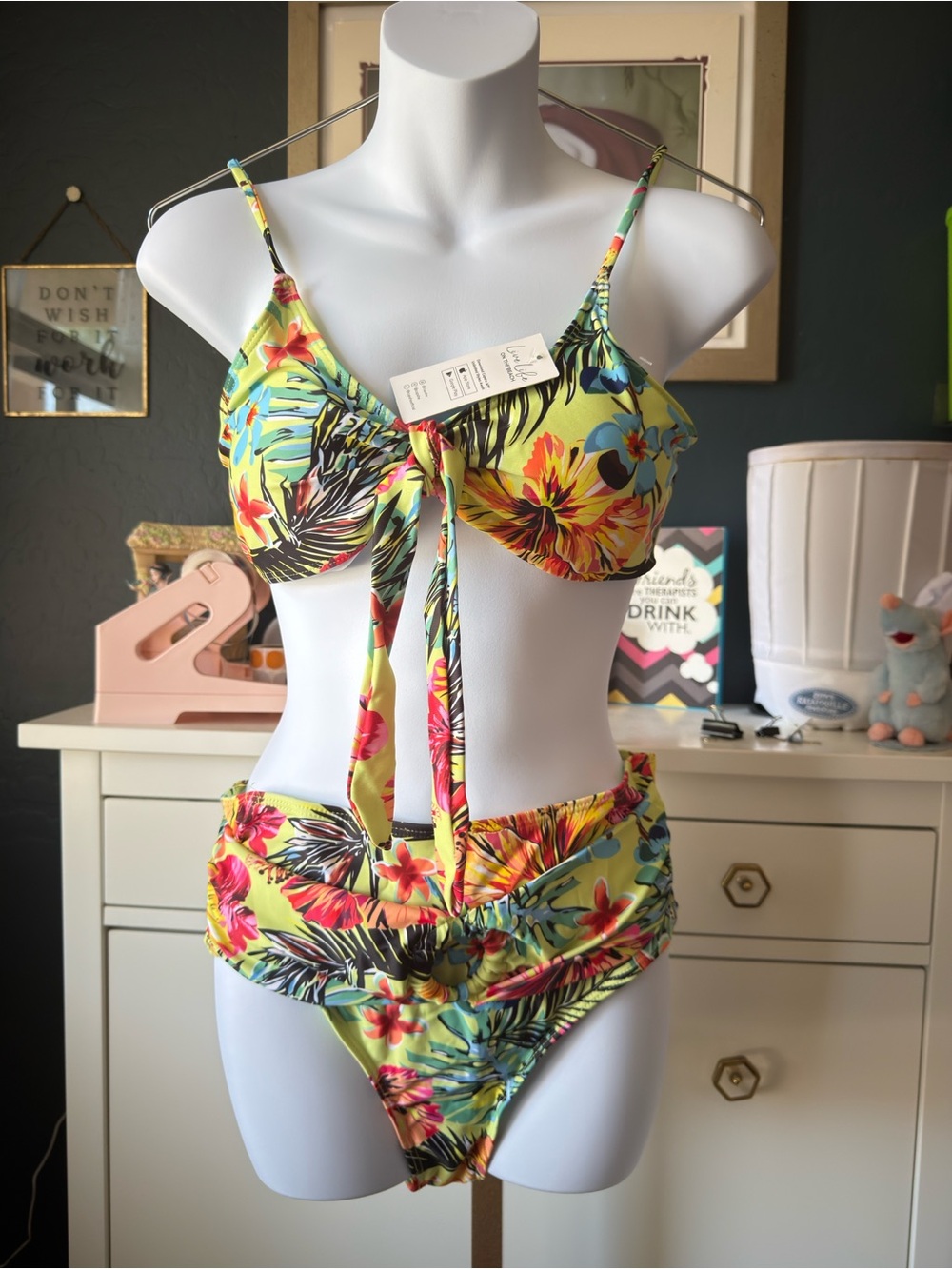 Cupshe Yellow Tropical Floral Tie-Front Bikini
